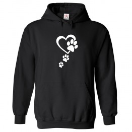 Dog Paw Print with Heart Classic Unisex Kids and Adults Pullover Hoodie for Dog Lovers									 									 									
